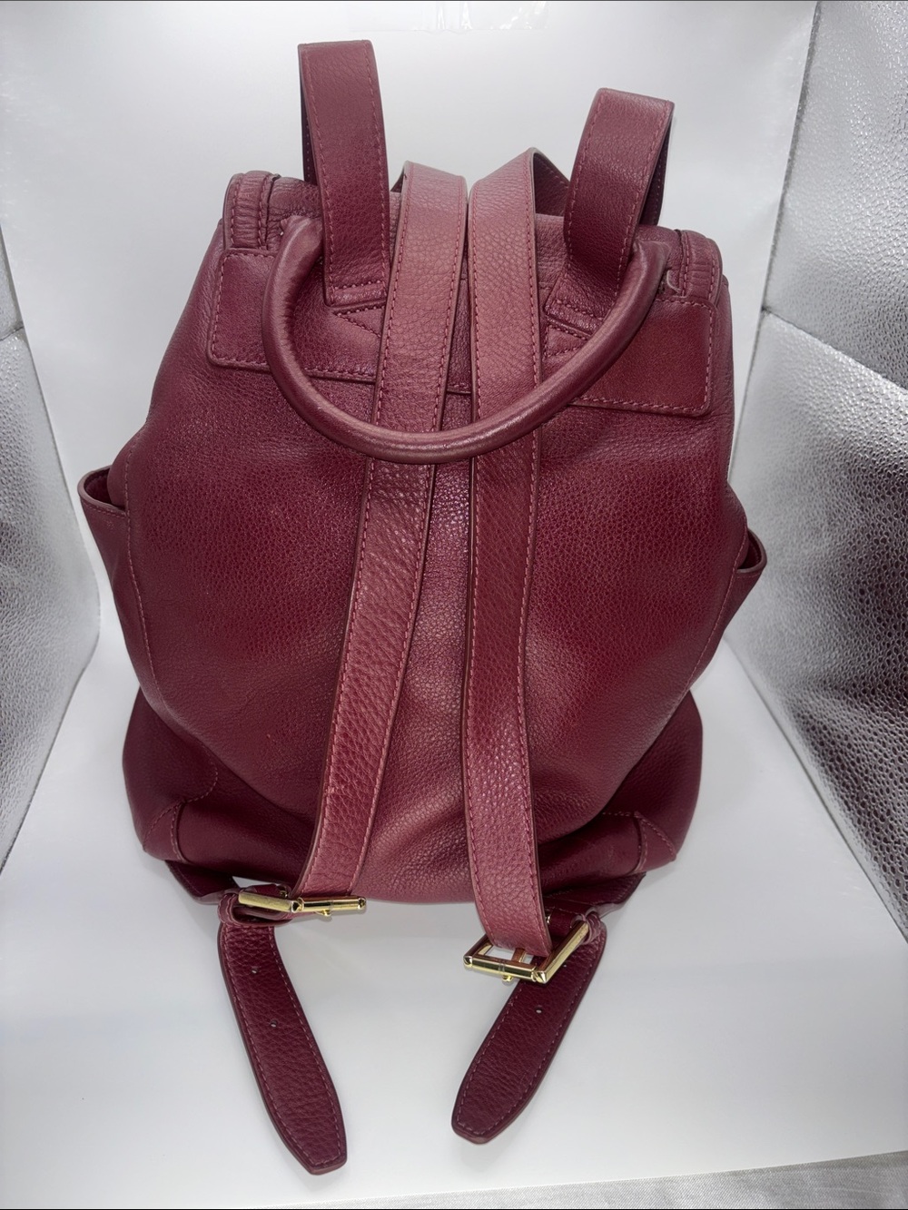 Tory Burch Wine Leather Drawstring Backpack with Gold Logo - Picture 5 of 16